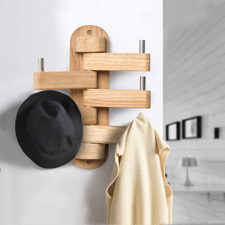 Rotatable Key Wood Screw Storage Wooden Swivel Snap Hanger Wall Hook For Household