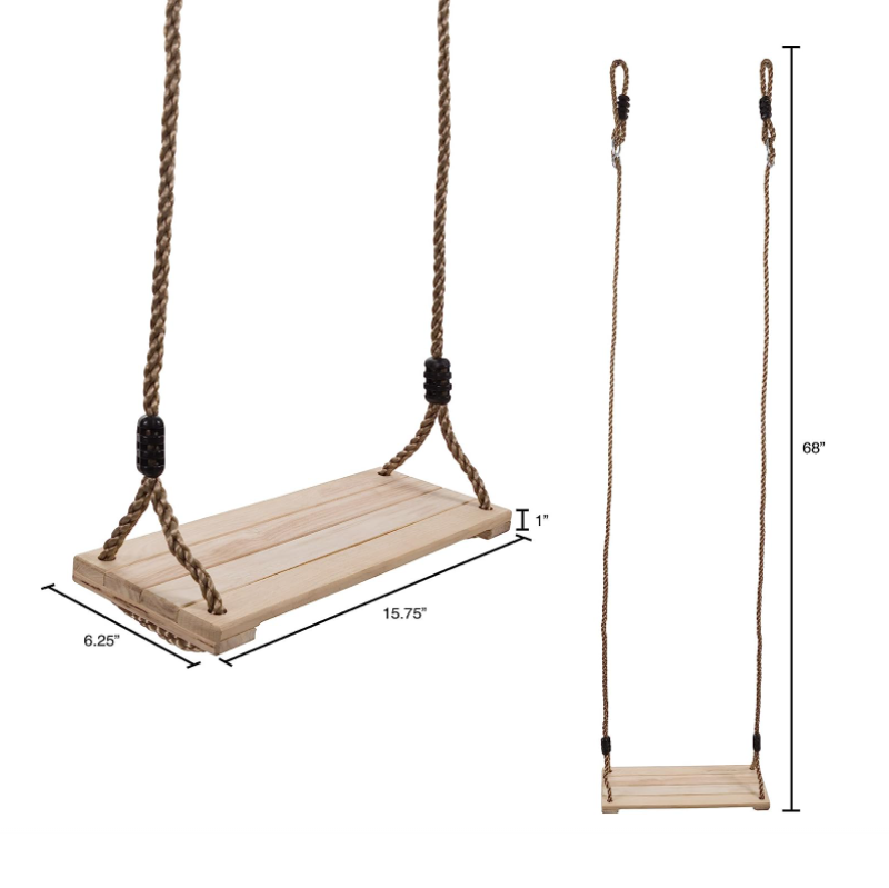 Safe Outdoor Backyard Wood Swing Karachi Seat Wooden Tree Hanging Swing With Rope