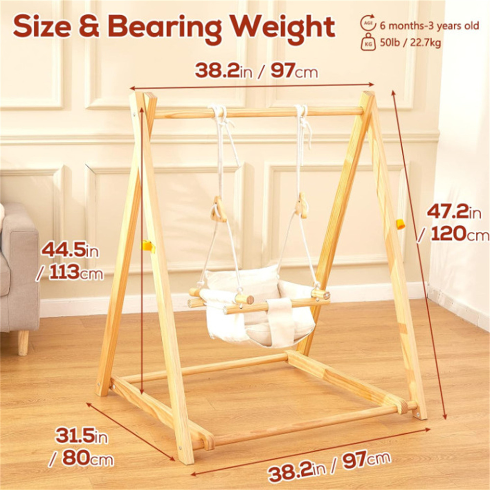 Solid Wood Foldable Portable Toddler High Quality Wholesale Kids Swing Set Indoor