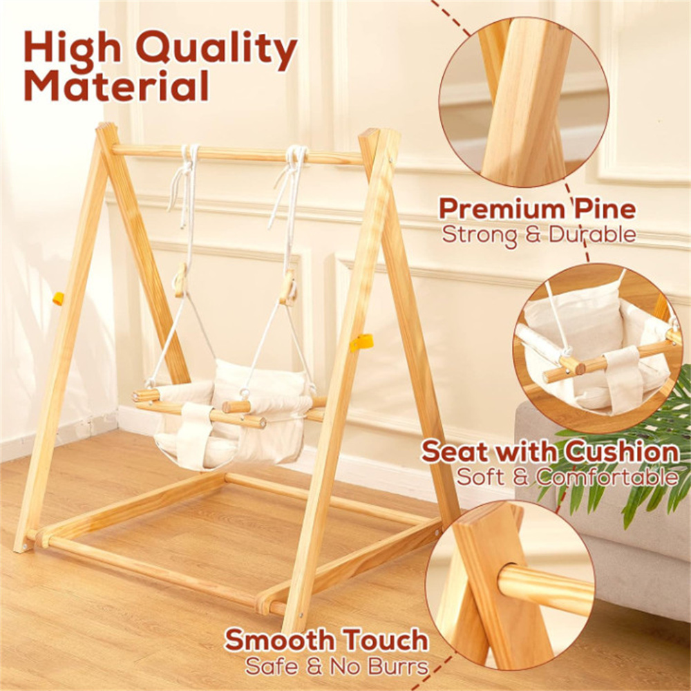 Solid Wood Foldable Portable Toddler High Quality Wholesale Kids Swing Set Indoor