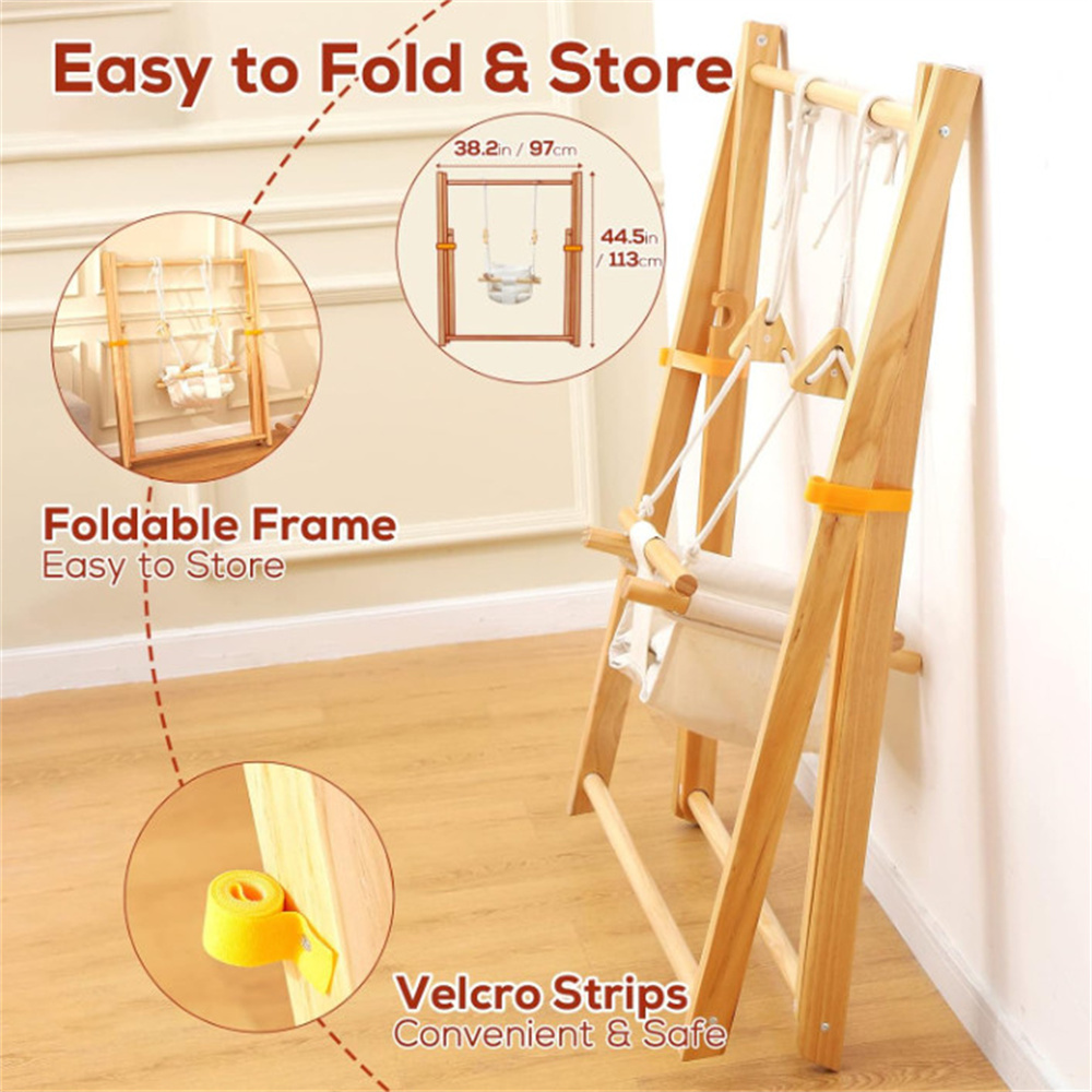 Solid Wood Foldable Portable Toddler High Quality Wholesale Kids Swing Set Indoor