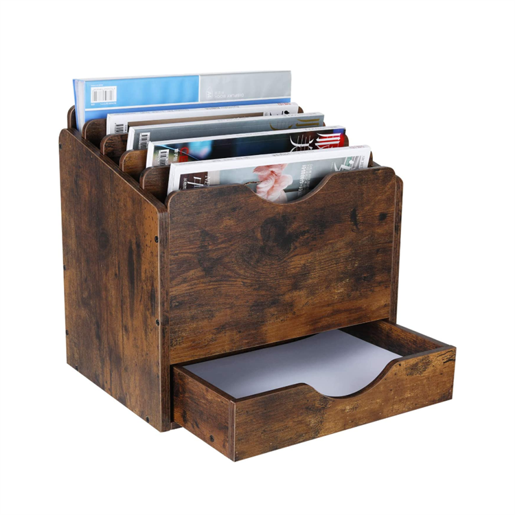 Wood Desktop File Holder Organizer Mail Sorter Desk Accessories Workspace Organizers With Drawer