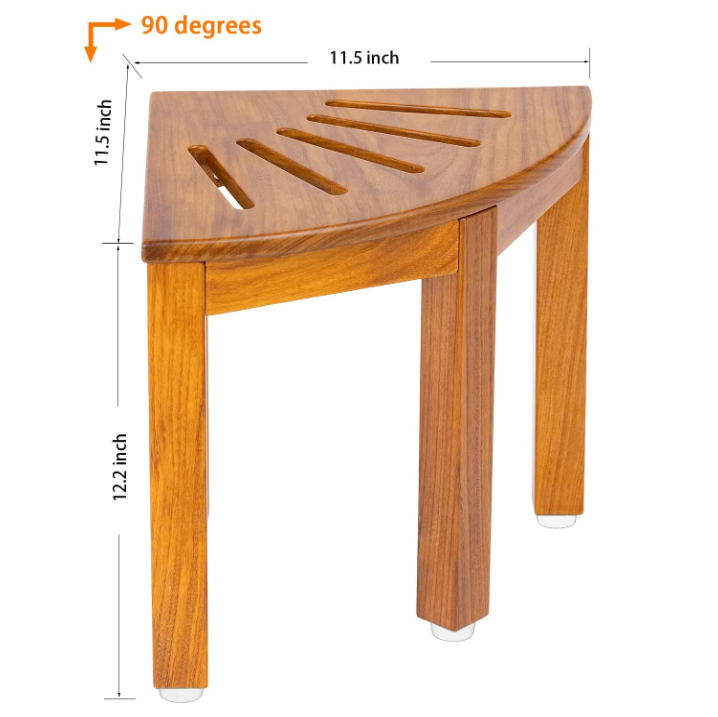 Space Saving Solid Wood Waterproof Corner Shower Bench Stool Teak Shower Stool