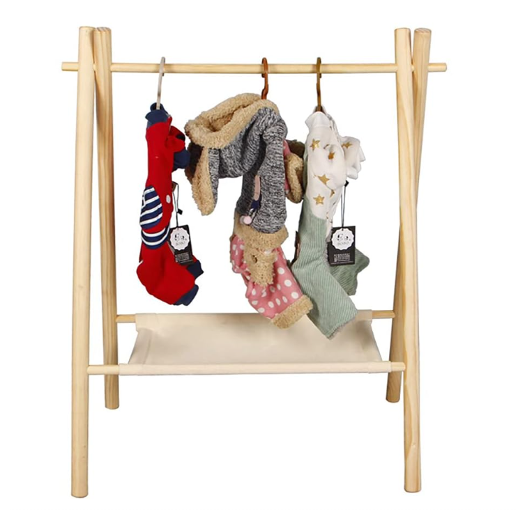 Solid Wood Kids Dress Up Storage Garment Rack Clothes Hanging Rack For Baby