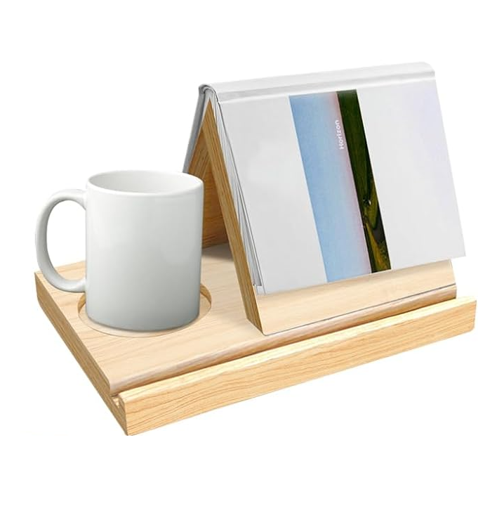 Solid Bookshelf Book Stand Wooden Triangle Book Holder With Drink Holder