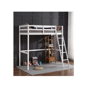 White Wood Sturdy Loft Bed Twin Size High Quality Amazon Hot Sale Bed Kids Boys with Full-Length Guardrail And Ladder