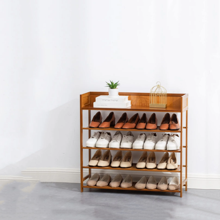 5 tier shoe shelf storage entryway hallway brown shoe rack organizer