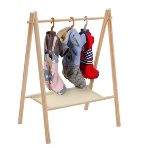 Solid Wood Kids Dress Up Storage Garment Rack Clothes Hanging Rack For Baby