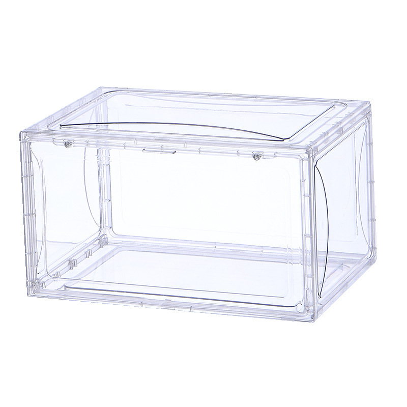 online Hot sale Side Open Door Stackable Large Sneaker Organizer Case PTE clear Transparent Basketball Shoe Display Storage Box