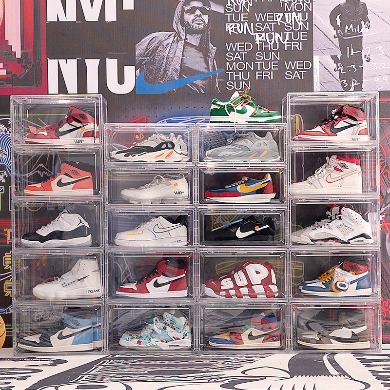 Drop Front Stackable Shoe Box magnets sneaker crates 2021 Acrylic wholesale Shoe case custom Clear Transparent Sneaker box