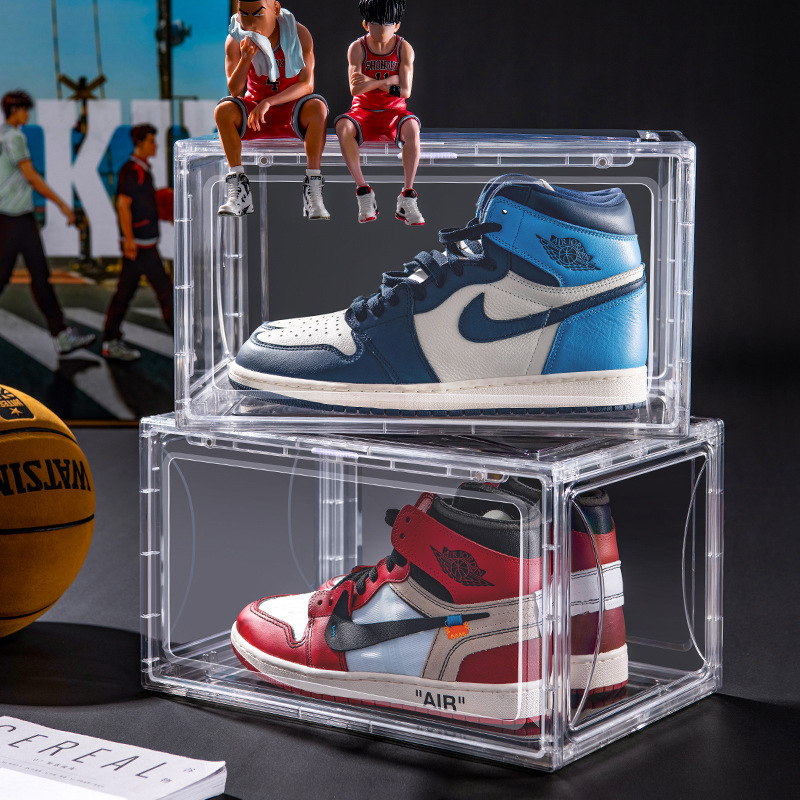 Drop Front Stackable Shoe Box magnets sneaker crates 2021 Acrylic wholesale Shoe case custom Clear Transparent Sneaker box