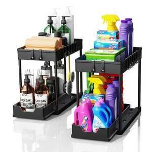 Wholesale Plastic 2 Tier Cabinet Organizadores De Cocinai Rack Bathroom Organizer Under Sink Shelf Baskets Kitchen Rack Storage