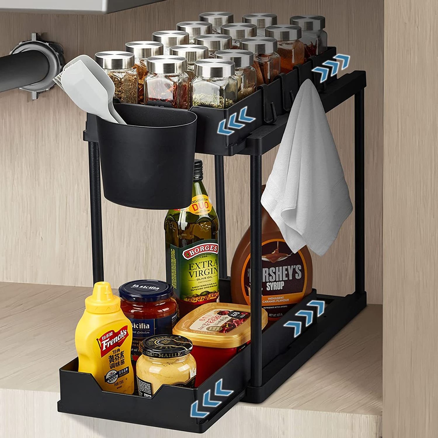 Wholesale Plastic 2 Tier Cabinet Organizadores De Cocinai Rack Bathroom Organizer Under Sink Shelf Baskets Kitchen Rack Storage