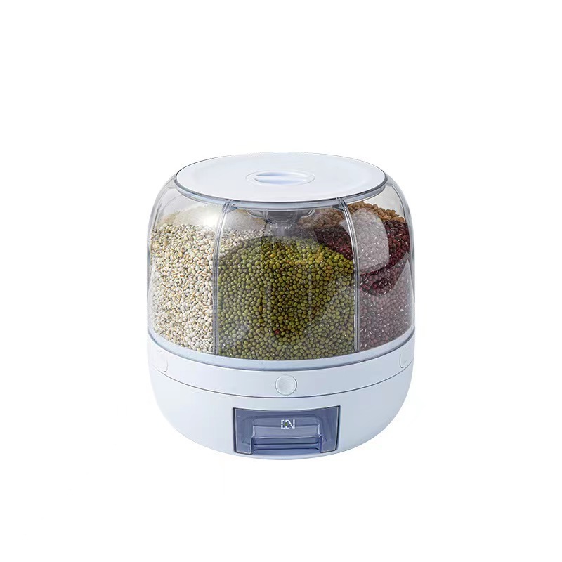 6-Grid Dry Food Storage Container Rice Grain Rotating Dry Food Dispenser Rotate Rice Dispenser With Sealing Lid