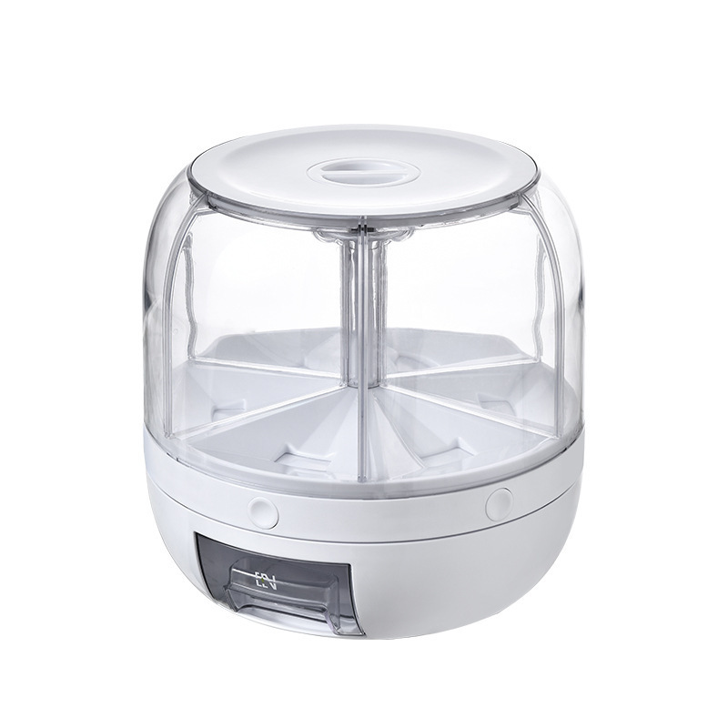 6-Grid Dry Food Storage Container Rice Grain Rotating Dry Food Dispenser Rotate Rice Dispenser With Sealing Lid