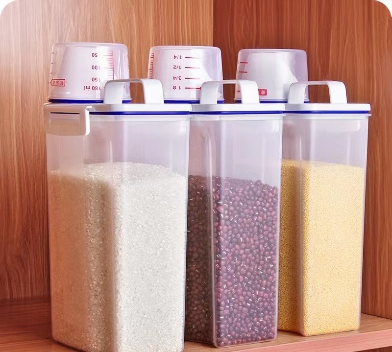 Non Woven Airtight Moisture-proof Insect-proof Sealed Cereal Food Grain Storage Containers Rice Dispenser Jar With Measuring Cup