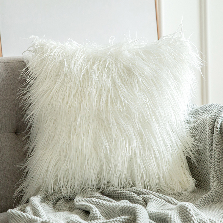 Long Fur Cushion Cover for Sofa Couch Soft Faux Fur Fluffy Cushion Cover Decorative Mongolian Lamb Pillowcase Throw Pillow Cover