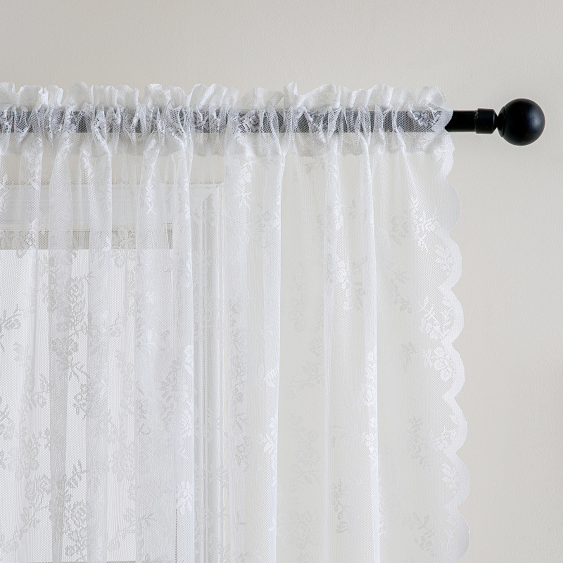 Grommet Top Woven Lace Curtain Draping Ivory Sheer Curtain Voile Chiffon Drape Panel Wedding Side Wavy White Lace Window Curtain