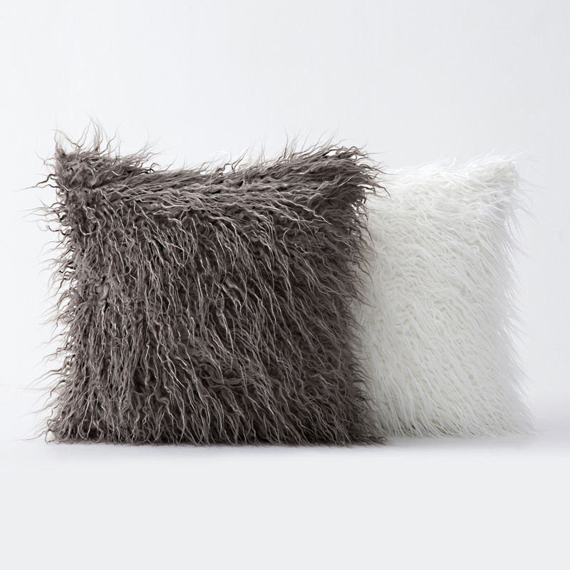 Long Fur Cushion Cover for Sofa Couch Soft Faux Fur Fluffy Cushion Cover Decorative Mongolian Lamb Pillowcase Throw Pillow Cover