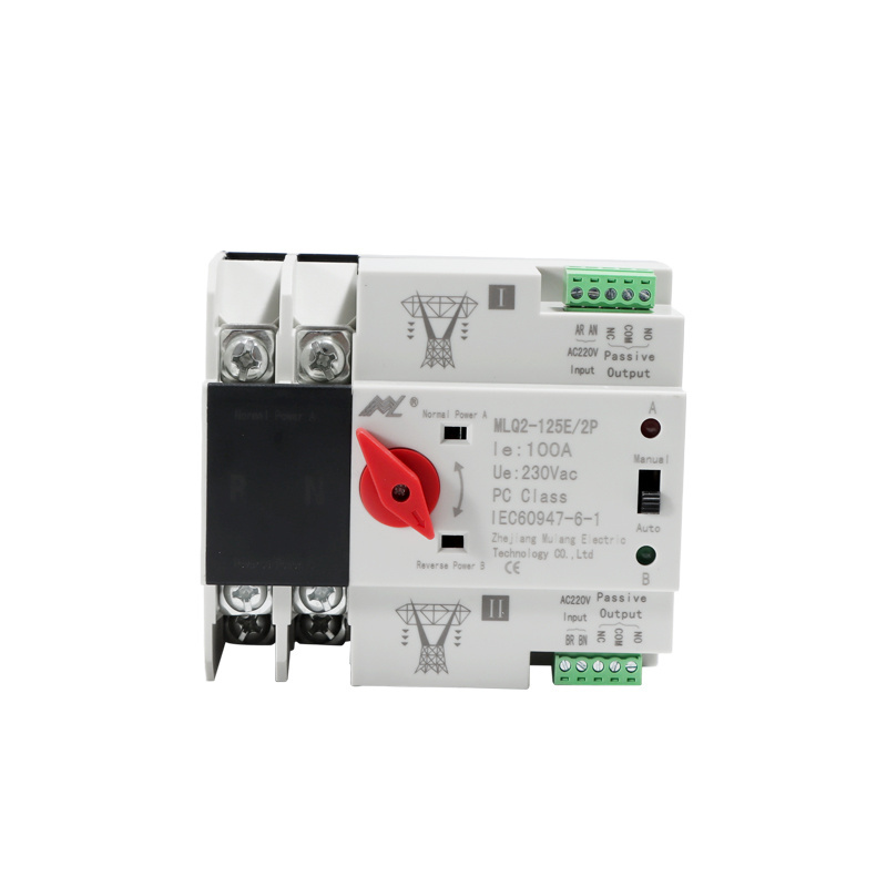 Single Phase Din Rail ATS for PV and inverter Dual Power Automatic Transfer Selector Switches Uninterrupted 2P 63A 100A 125A