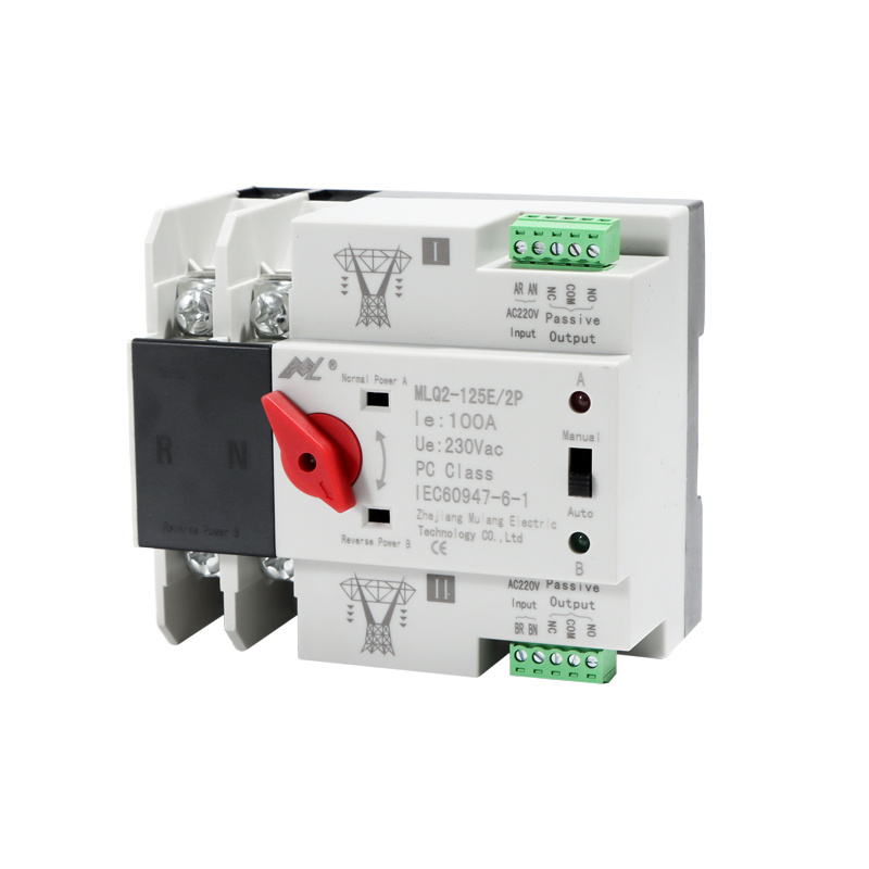 Single Phase Din Rail ATS for PV and inverter Dual Power Automatic Transfer Selector Switches Uninterrupted 2P 63A 100A 125A