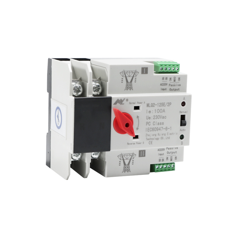 Single Phase Din Rail ATS for PV and inverter Dual Power Automatic Transfer Selector Switches Uninterrupted 2P 63A 100A 125A