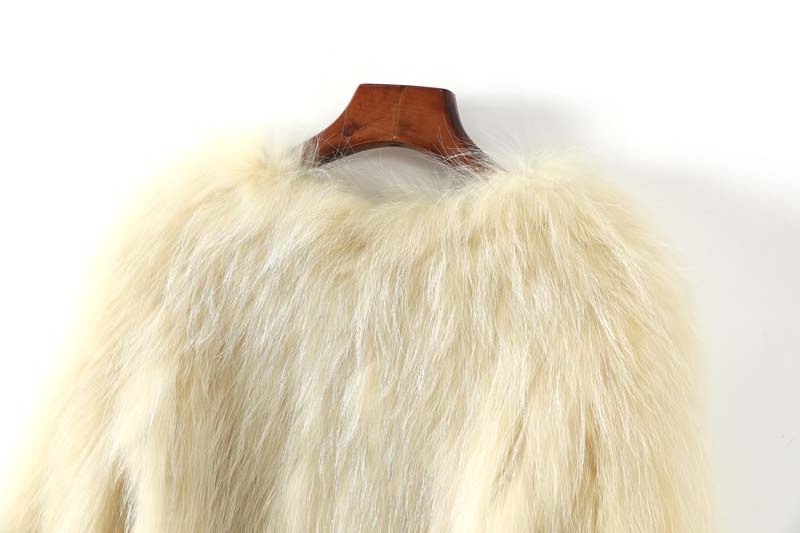 Hot Selling Trendy Womens Real Fur Trim Cardigan Real White Raccoon Fur Coat