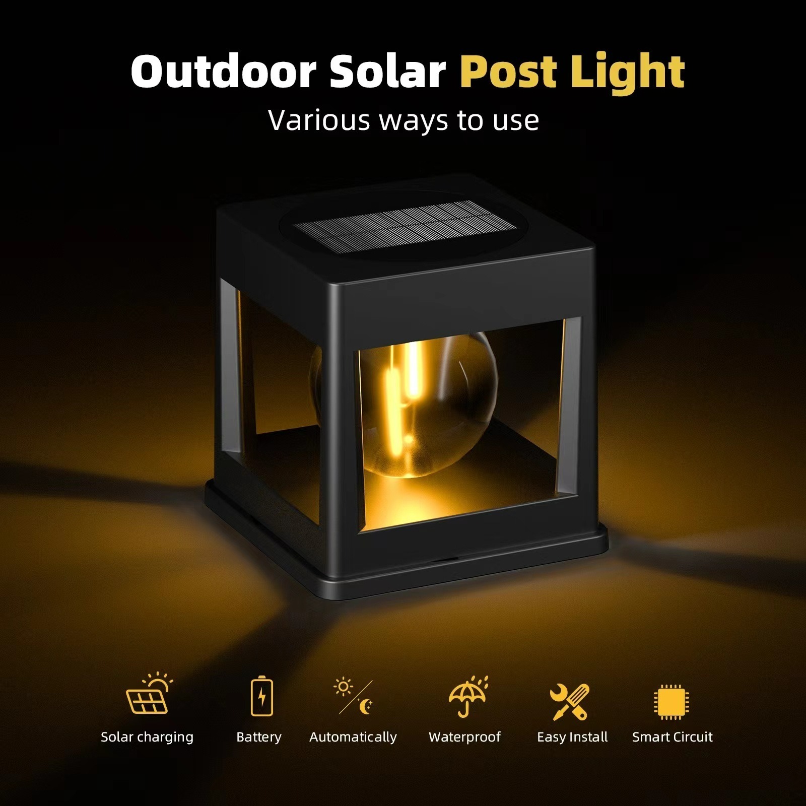 New Design Square Shape Led Pillar Lamp Solar Post Pillar Light Outdoor For Garden Fence Luminous