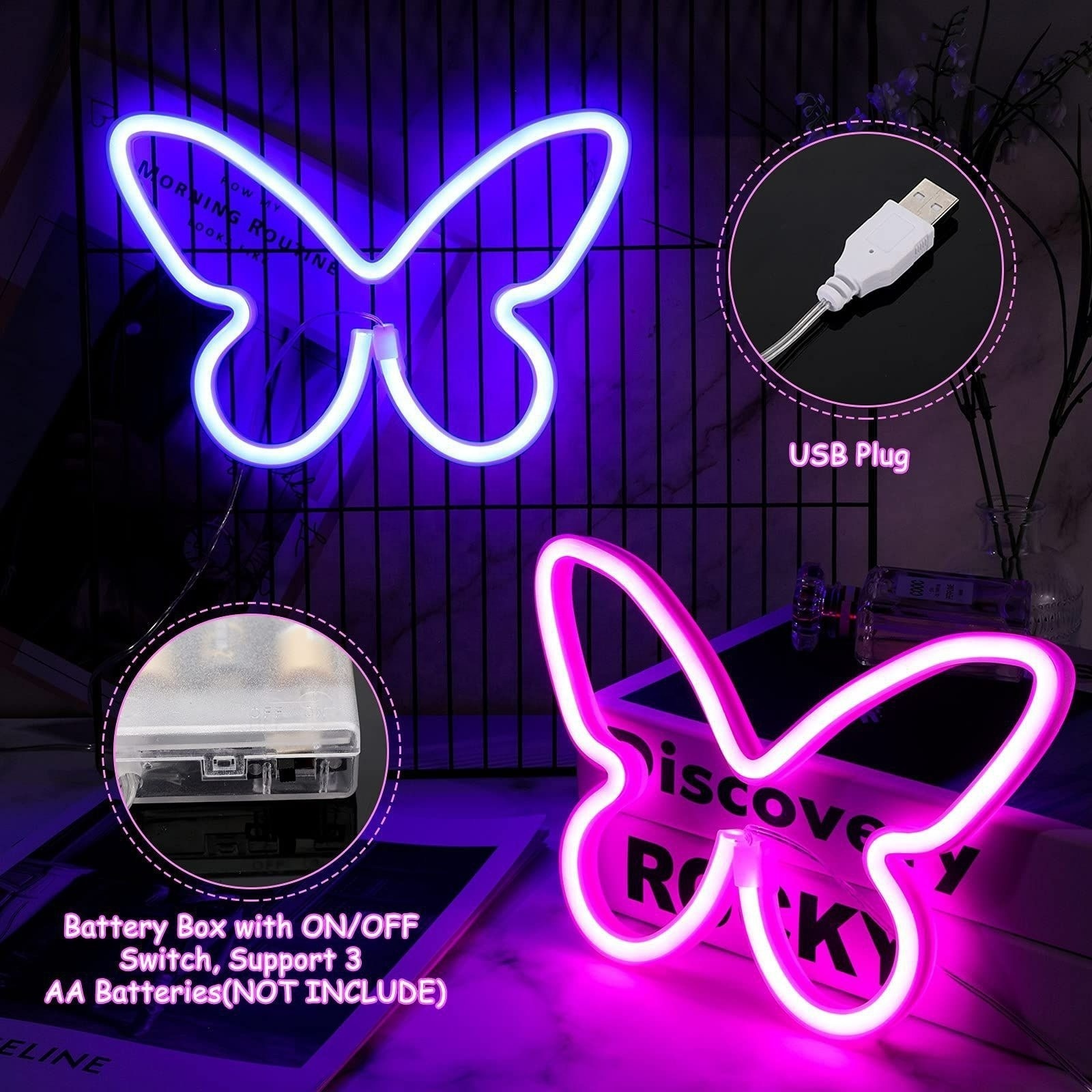 butterfly led neon lights battery operated Wall Art Sign for Kids Bedroom Home Party Decoration