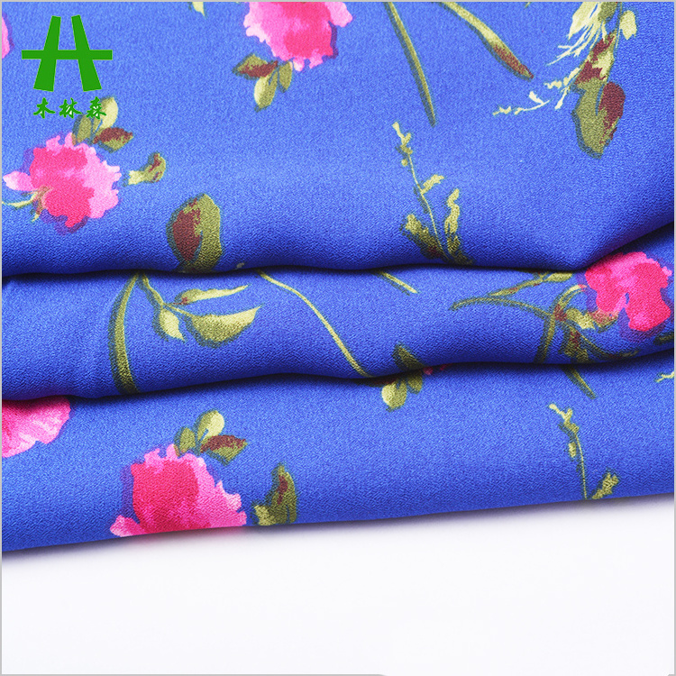 Mulinsen Textile 100% Polyester 75D Blue Pebble Georgette Print Fabric for Summer