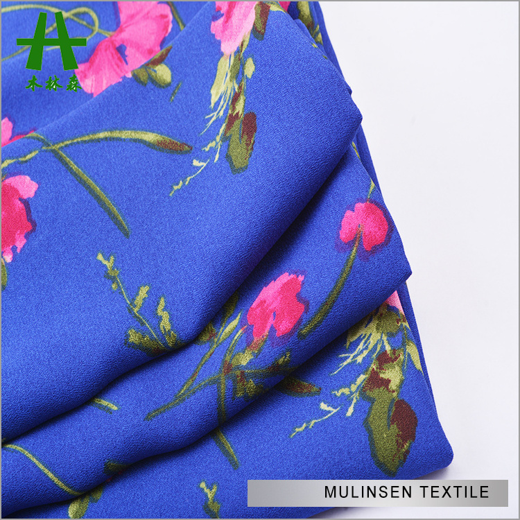 Mulinsen Textile 100% Polyester 75D Blue Pebble Georgette Print Fabric for Summer