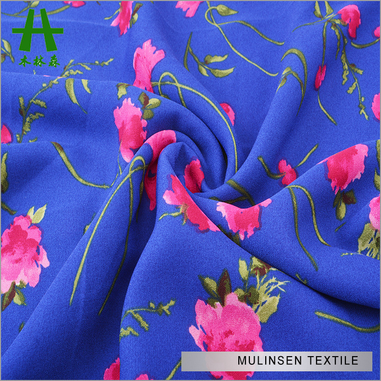 Mulinsen Textile 100% Polyester 75D Blue Pebble Georgette Print Fabric for Summer