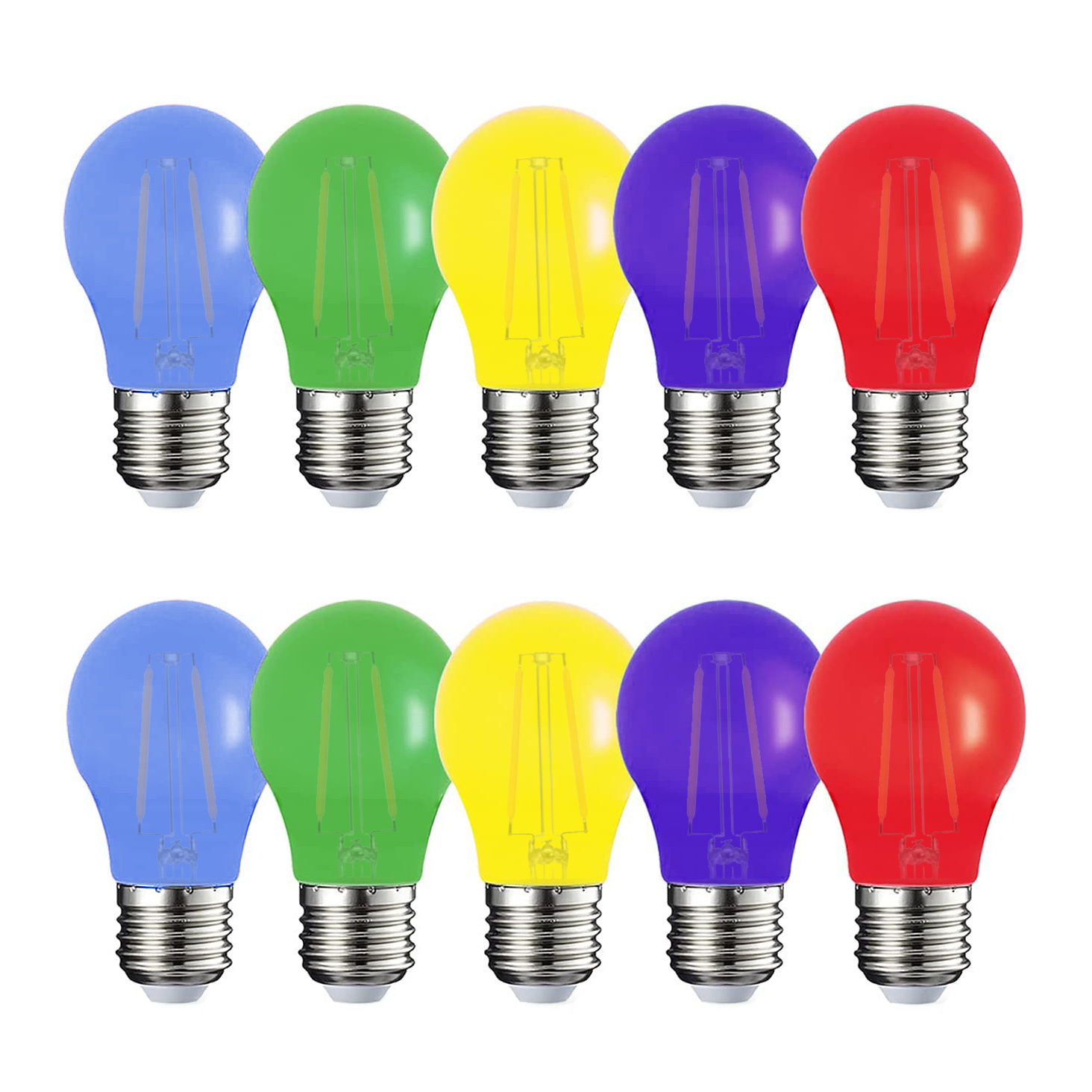 In Stock In Italy, LED E27 Screw Bulb 2W RGB Filament Bulb,edison Screw Energy Saving Lightbulb, Pack of 10