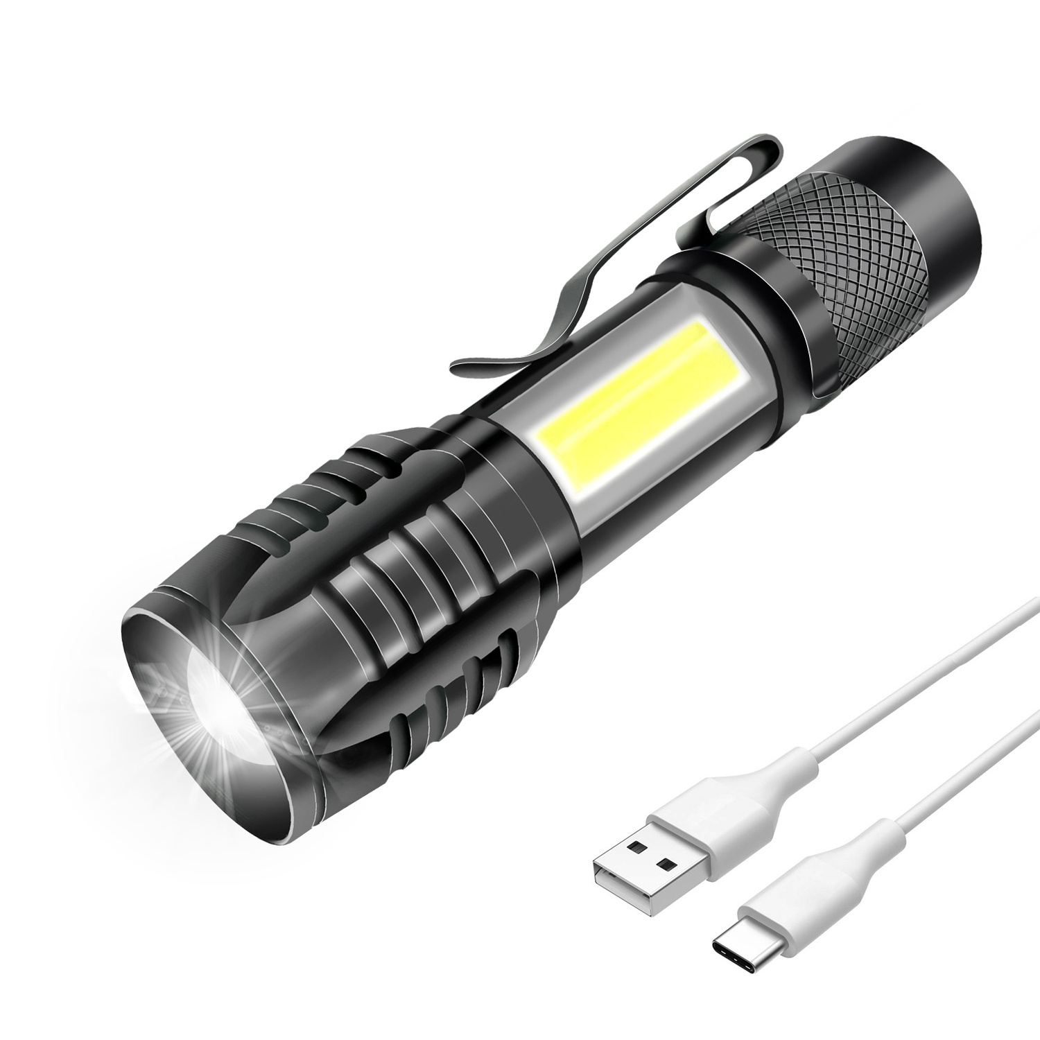 In Stock In Italy, Rechargeable LED Flashlight Professional Powerful LED Flashlight For Camping Portable Dual Source Flashlight