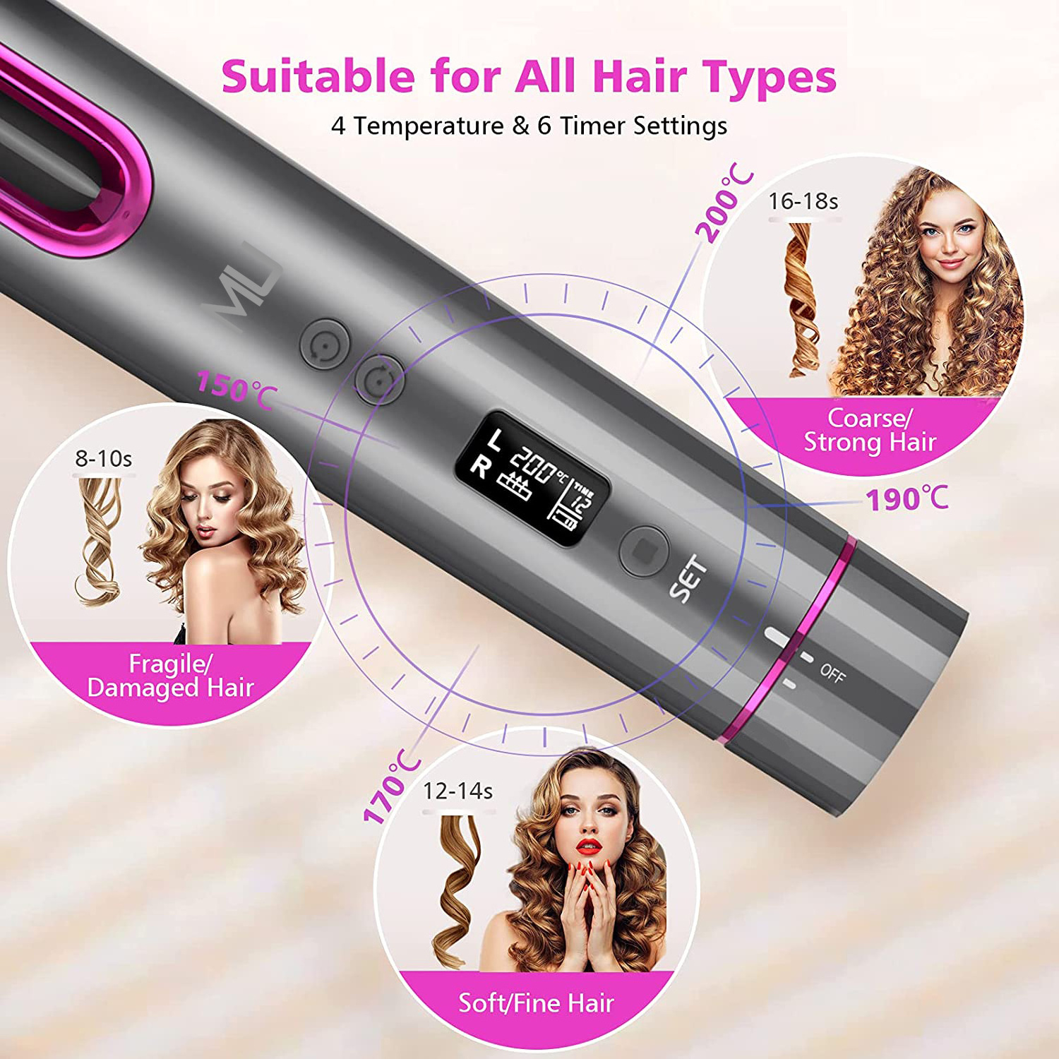 In Stock In Italy, Automatic Curling Iron Professional Curling Iron - Portable Wireless Rechargeable Automatic Curling Iron  Hair Curler