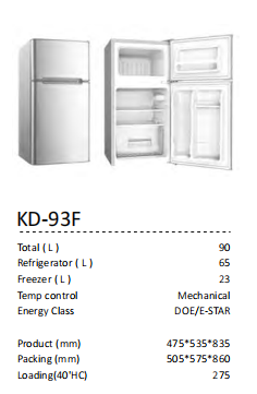 KD93F OEM Brand Stainless Steel Compressor Refrigerator Top-Freezer for Household & Hotel Use Manual Defrost Original Design