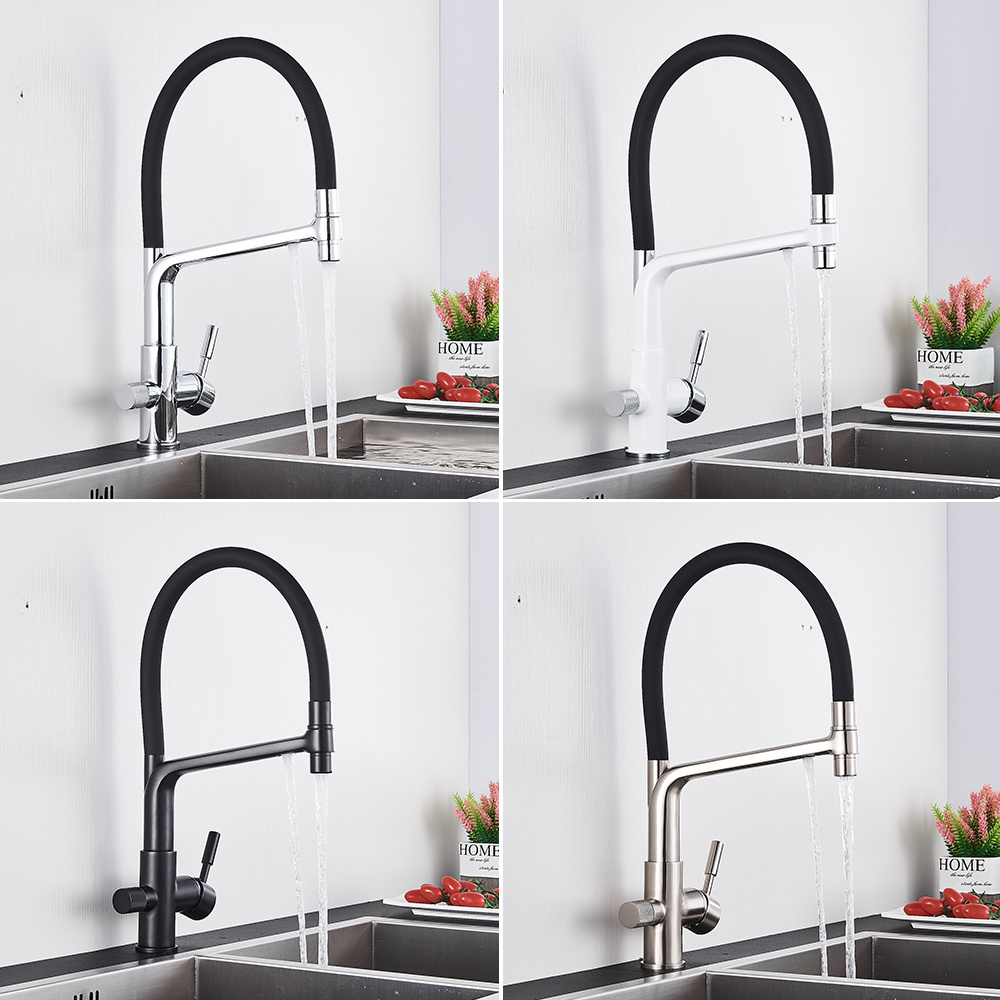 Pure Water Filter Kitchen Faucet Pull Down Filtered Faucets Black Brass Crane Dual Handle Spout Hot Cold Mixer Tap