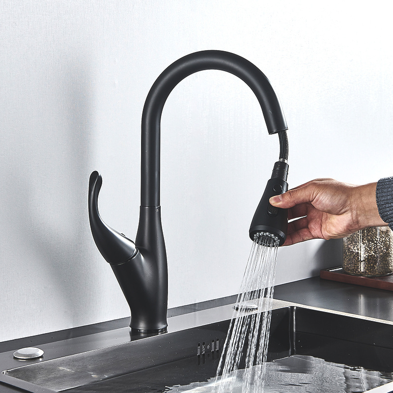 Touch Black Pull Out Kitchen Sink Faucet Sensor 360 Rotation Two Outlet Water Modes Single Handle Cold Hot Mixer Tap