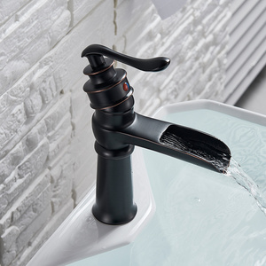 Waterfall Spout Single Lever Bathroom Sink Faucet Deck Mount One Hole Basin Mixer Taps Brass Hot and cold Basin Washing Taps