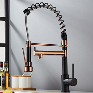 Black Gold Luxury Single Torneira Cozinha Goumert Pull Out Spring Sprayer Dual Spout Kitchen Sink Taps Faucet Torneira Gourmet