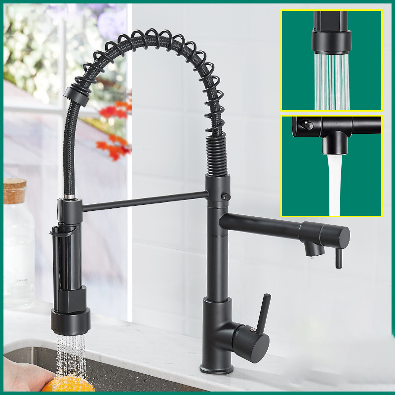 Black Gold Luxury Single Torneira Cozinha Goumert Pull Out Spring Sprayer Dual Spout Kitchen Sink Taps Faucet Torneira Gourmet