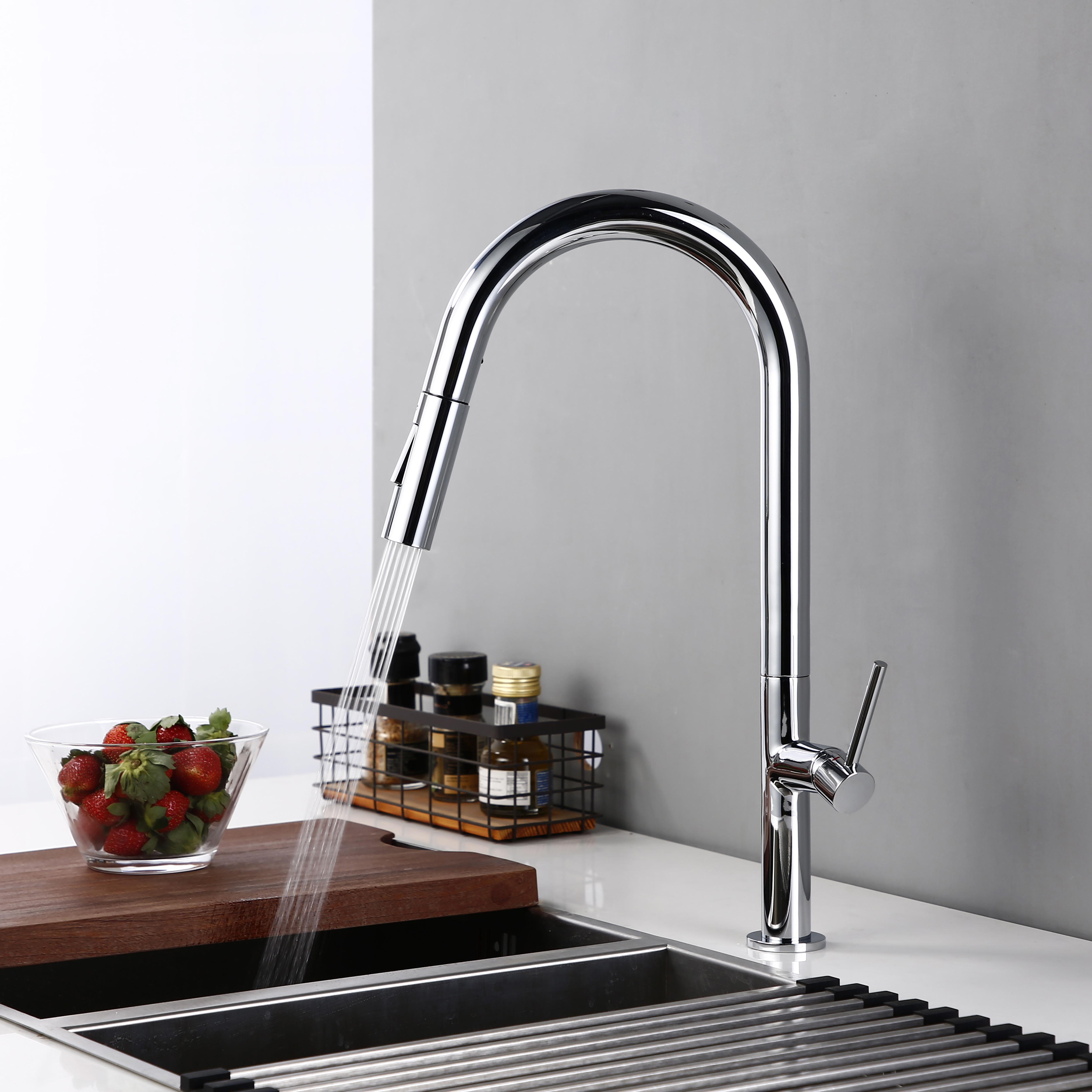 Brushed Nickel Brass Sink Black hose Mount Pull Down Dual Sprayer Nozzle Mixer Water Taps Kitchen Faucet