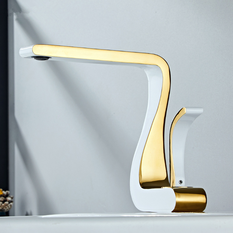 Luxury White Gold Bathroom Mixer Tap Brass Wash Basin Faucet Hot and Cold Water Sink Retro Faucet Single Hole Faucet Bathroom