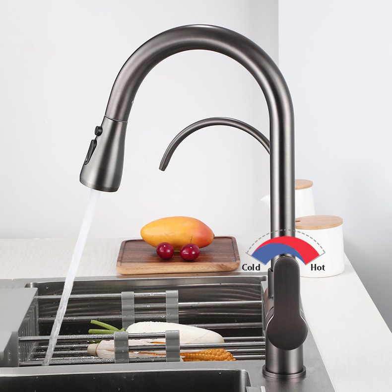 Grey Touch Mixer Tap Solid Brass Hot Cold Kitchen Fixture Pull Out Kitchen Taps Smart Sensor Touch Kitchen Faucet