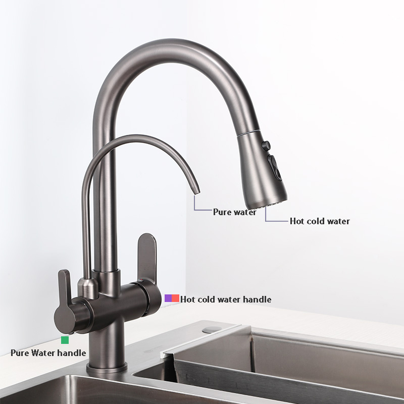 Grey Touch Mixer Tap Solid Brass Hot Cold Kitchen Fixture Pull Out Kitchen Taps Smart Sensor Touch Kitchen Faucet