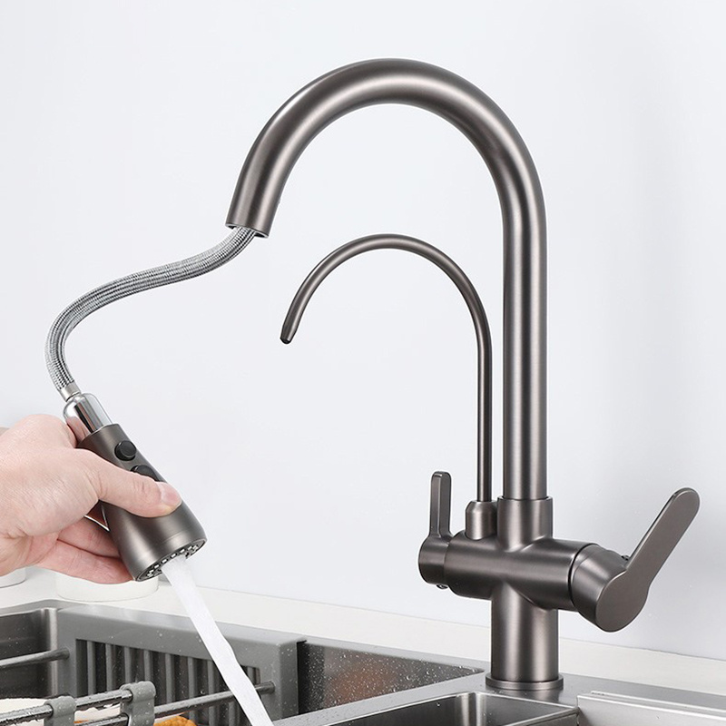 Grey Touch Mixer Tap Solid Brass Hot Cold Kitchen Fixture Pull Out Kitchen Taps Smart Sensor Touch Kitchen Faucet