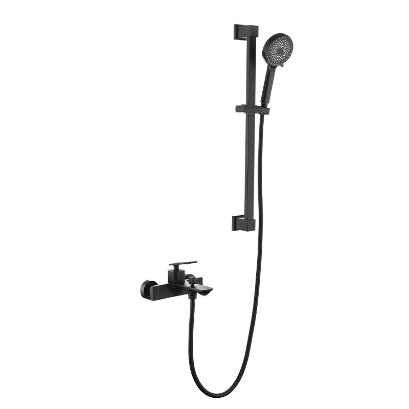 TOP1 Black Hot and cold water mixing valve Bathroom Shower faucet with Wall Mount Slide Bar Set