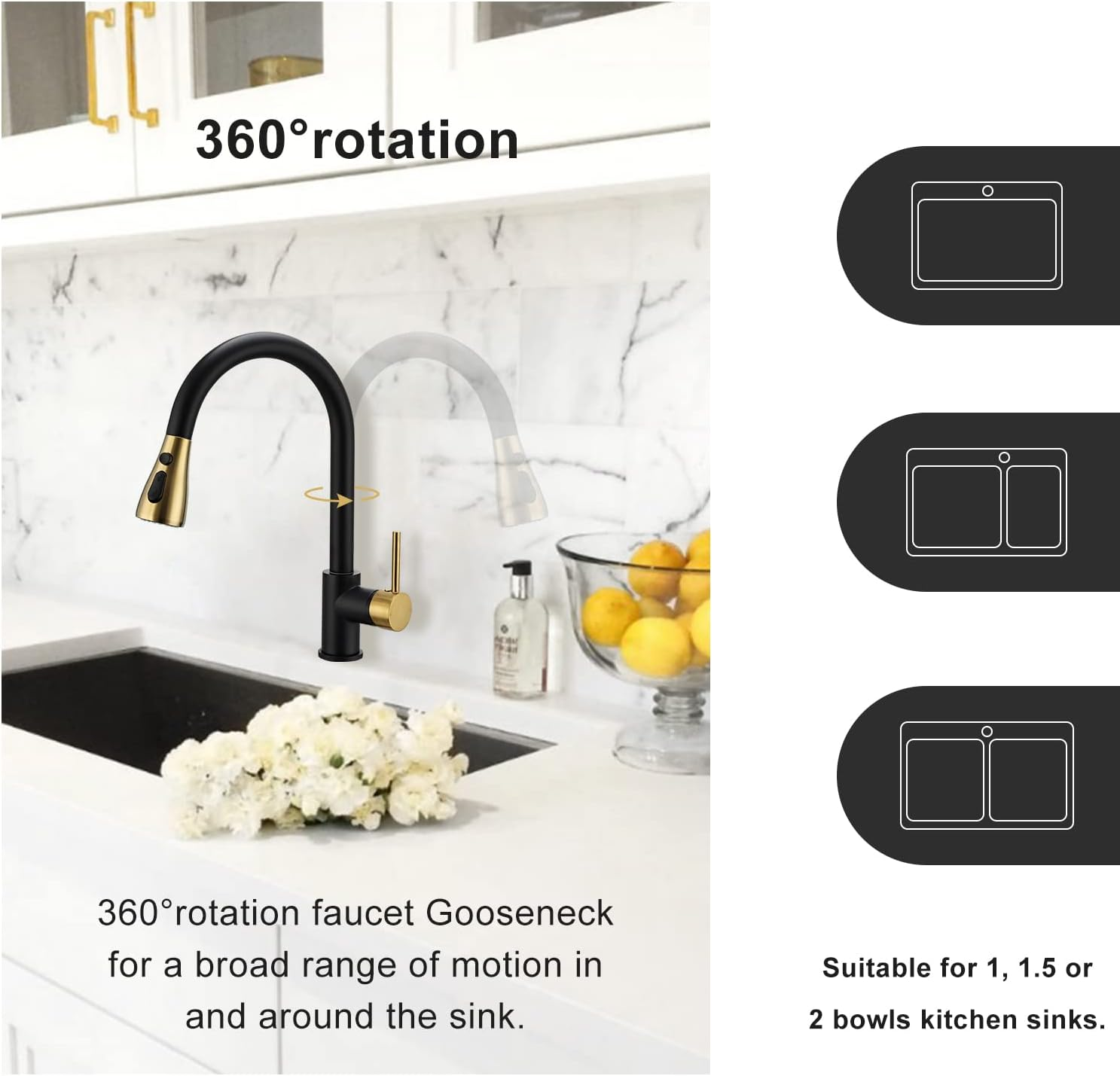 Kitchen Faucets Black Single Handle Pull Out Kitchen Tap Single Hole Handle Swivel 360 Degree Water Mixer Tap Mixer Tap