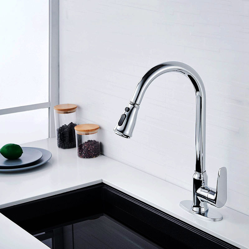 Kitchen Faucet Brass Dual Handle Sense Faucets Pull Out Modern Deck Mounted Polished 2 Holes Kitchen Faucet