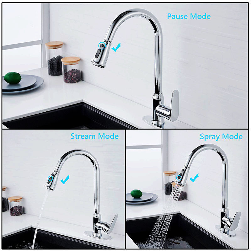 Kitchen Faucet Brass Dual Handle Sense Faucets Pull Out Modern Deck Mounted Polished 2 Holes Kitchen Faucet